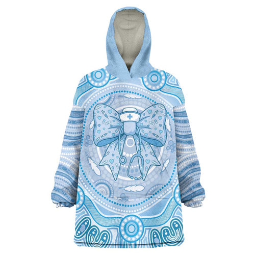 Aussie Nurse Personalised Wearable Blanket Hoodie Blue Stethoscope Coquette Bow Aboriginal Dot Art
