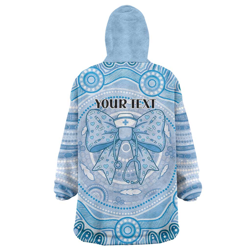 Aussie Nurse Personalised Wearable Blanket Hoodie Blue Stethoscope Coquette Bow Aboriginal Dot Art