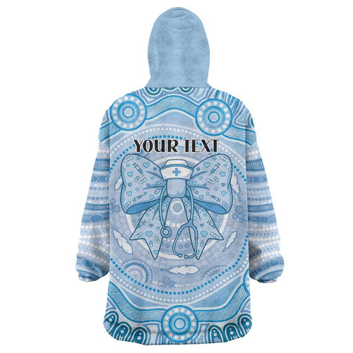 Aussie Nurse Personalised Wearable Blanket Hoodie Blue Stethoscope Coquette Bow Aboriginal Dot Art