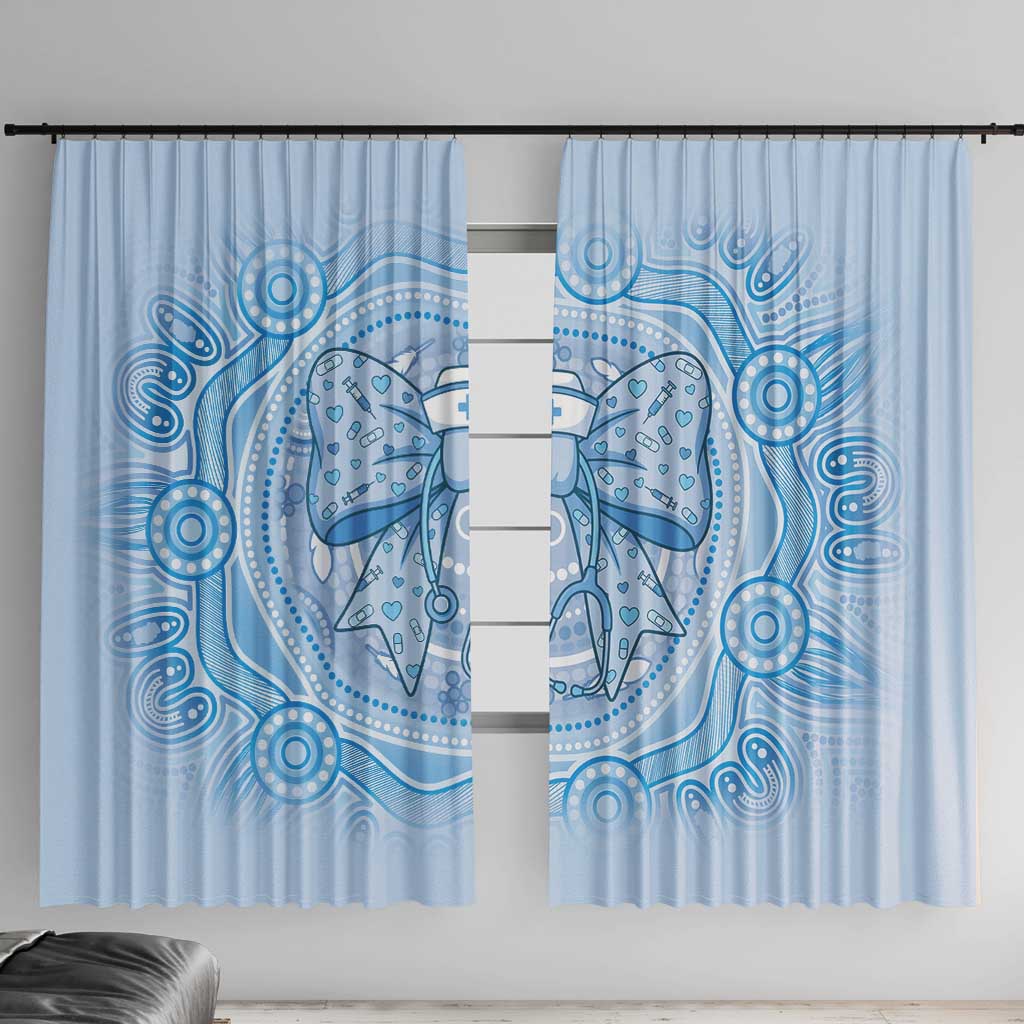 Aussie Nurse Window Curtain Blue Stethoscope Coquette Bow Aboriginal Dot Art