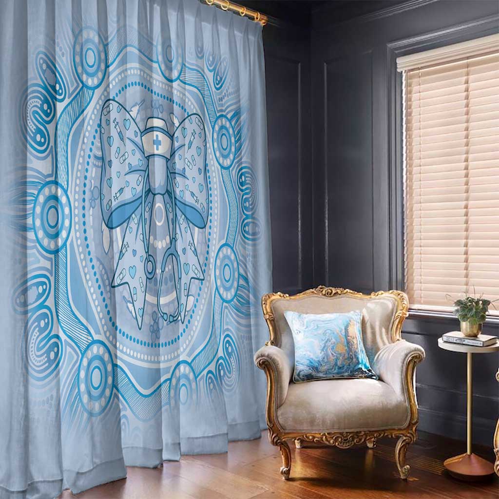 Aussie Nurse Window Curtain Blue Stethoscope Coquette Bow Aboriginal Dot Art