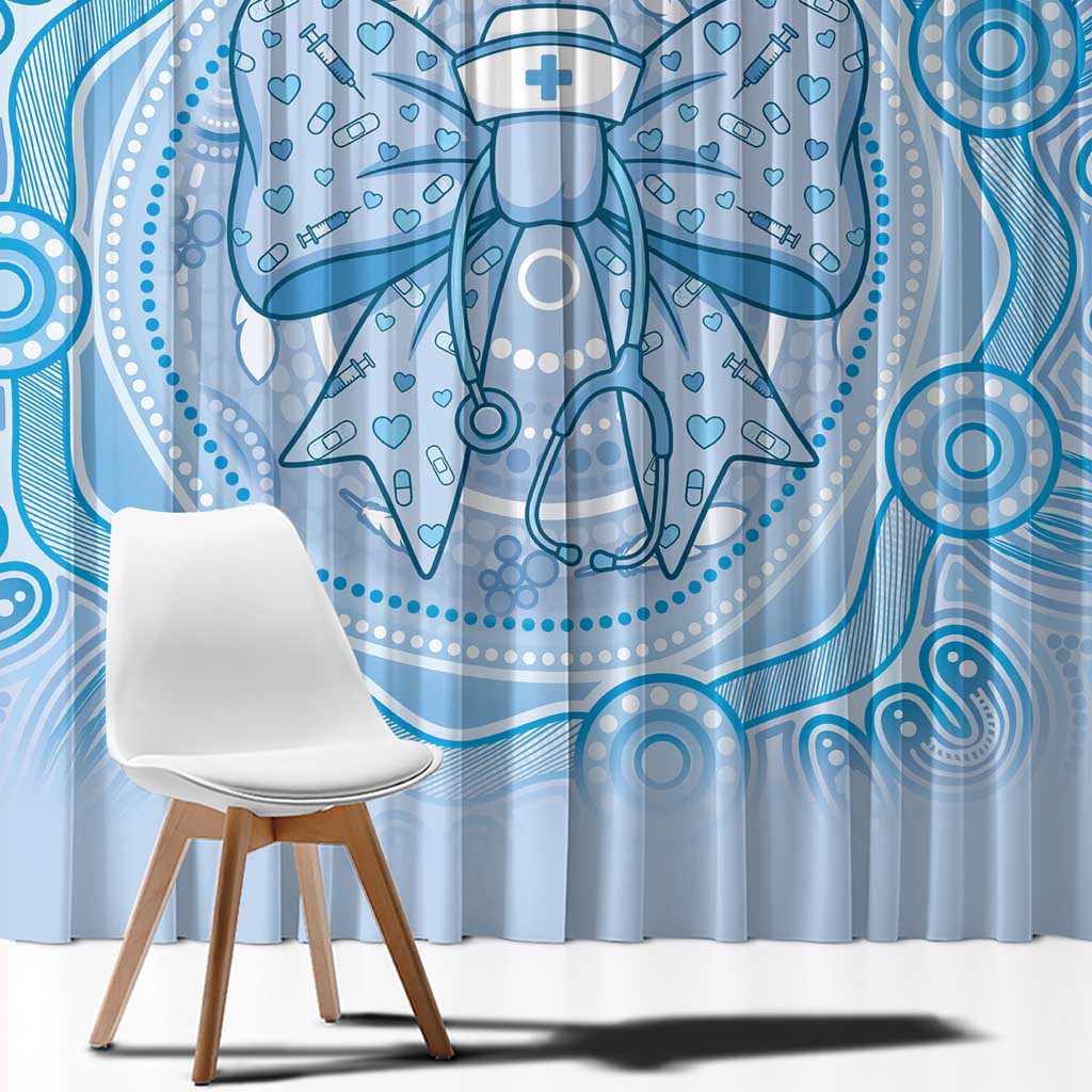Aussie Nurse Window Curtain Blue Stethoscope Coquette Bow Aboriginal Dot Art