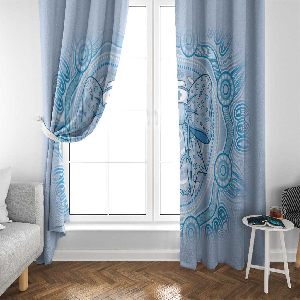 Aussie Nurse Window Curtain Blue Stethoscope Coquette Bow Aboriginal Dot Art
