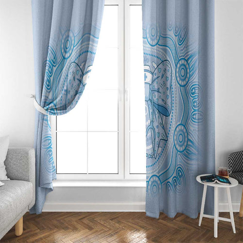Aussie Nurse Window Curtain Blue Stethoscope Coquette Bow Aboriginal Dot Art