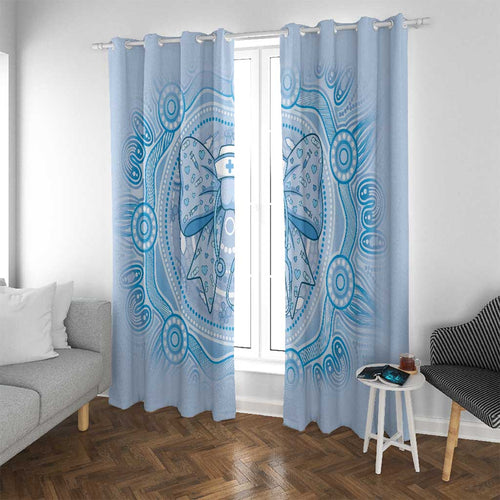 Aussie Nurse Window Curtain Blue Stethoscope Coquette Bow Aboriginal Dot Art