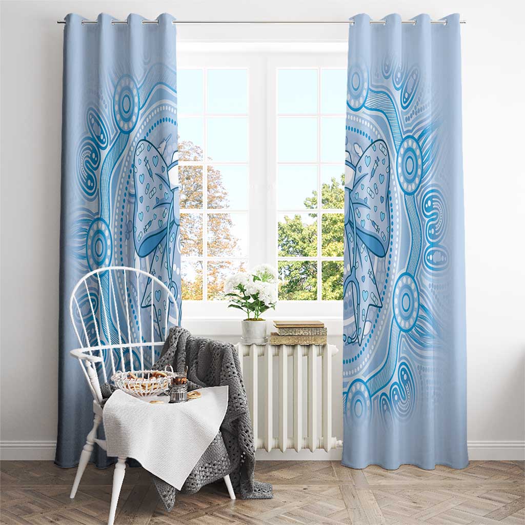 Aussie Nurse Window Curtain Blue Stethoscope Coquette Bow Aboriginal Dot Art