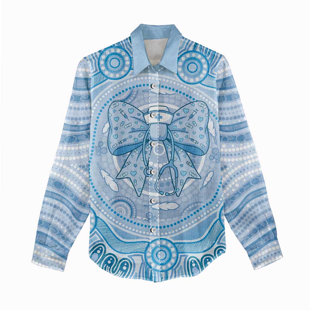 Aussie Nurse Personalised Women Casual Shirt Blue Stethoscope Coquette Bow Aboriginal Dot Art