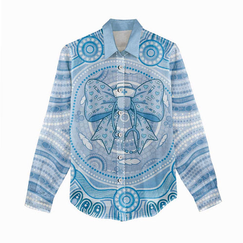 Aussie Nurse Personalised Women Casual Shirt Blue Stethoscope Coquette Bow Aboriginal Dot Art