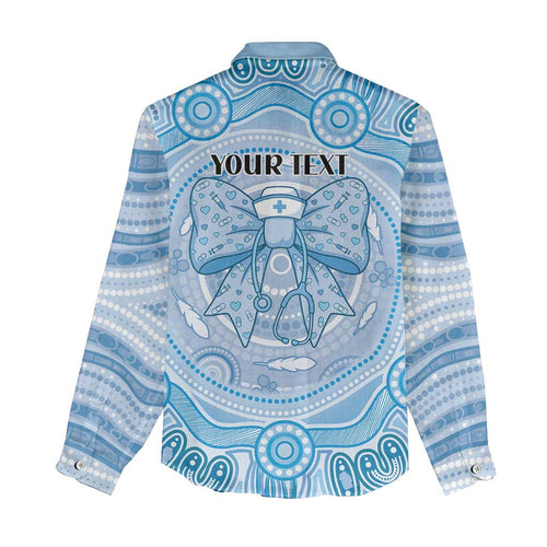 Aussie Nurse Personalised Women Casual Shirt Blue Stethoscope Coquette Bow Aboriginal Dot Art