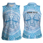 Aussie Nurse Personalised Women Sleeveless Polo Shirt Blue Stethoscope Coquette Bow Aboriginal Dot Art