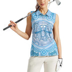 Aussie Nurse Personalised Women Sleeveless Polo Shirt Blue Stethoscope Coquette Bow Aboriginal Dot Art