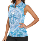 Aussie Nurse Personalised Women Sleeveless Polo Shirt Blue Stethoscope Coquette Bow Aboriginal Dot Art