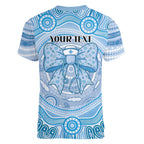 Aussie Nurse Personalised Women V-Neck T-Shirt Blue Stethoscope Coquette Bow Aboriginal Dot Art