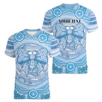 Aussie Nurse Personalised Women V-Neck T-Shirt Blue Stethoscope Coquette Bow Aboriginal Dot Art
