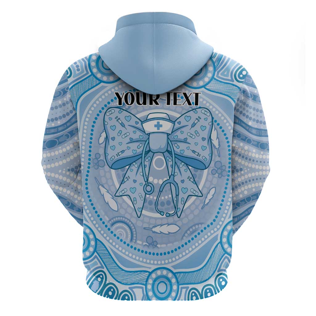Aussie Nurse Personalised Zip Hoodie Blue Stethoscope Coquette Bow Aboriginal Dot Art