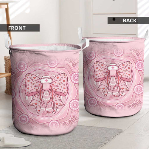 Aussie Nurse Laundry Basket Pink Stethoscope Coquette Bow Aboriginal Dot Art