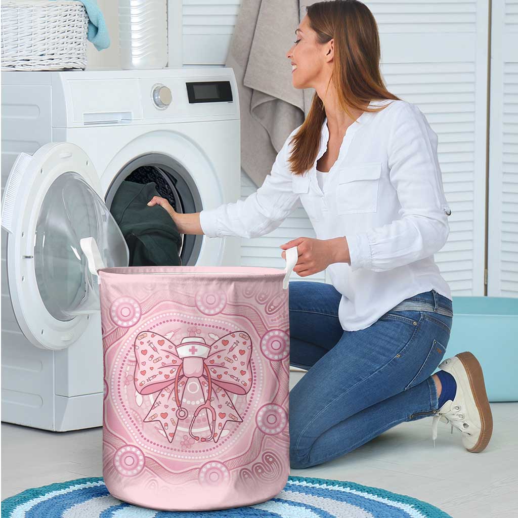 Aussie Nurse Laundry Basket Pink Stethoscope Coquette Bow Aboriginal Dot Art