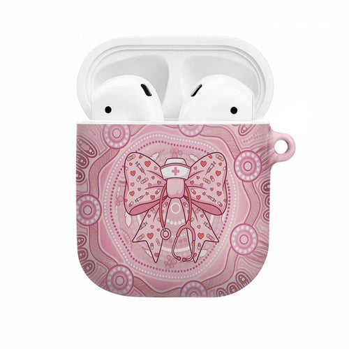 Aussie Nurse AirPods Case Pink Stethoscope Coquette Bow Aboriginal Dot Art