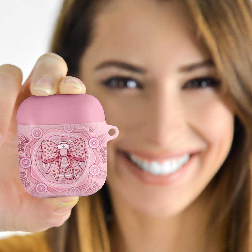 Aussie Nurse AirPods Case Pink Stethoscope Coquette Bow Aboriginal Dot Art