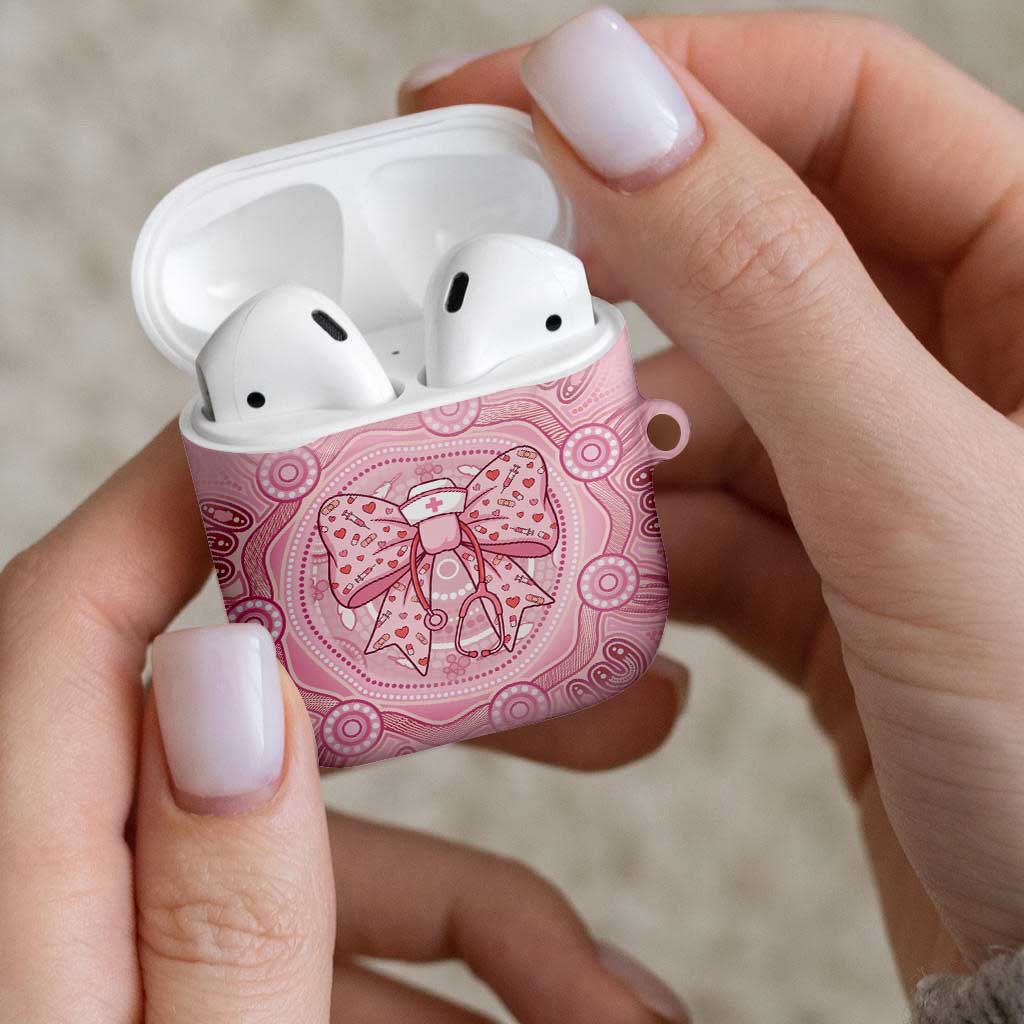 Aussie Nurse AirPods Case Pink Stethoscope Coquette Bow Aboriginal Dot Art