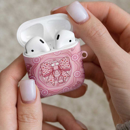 Aussie Nurse AirPods Case Pink Stethoscope Coquette Bow Aboriginal Dot Art