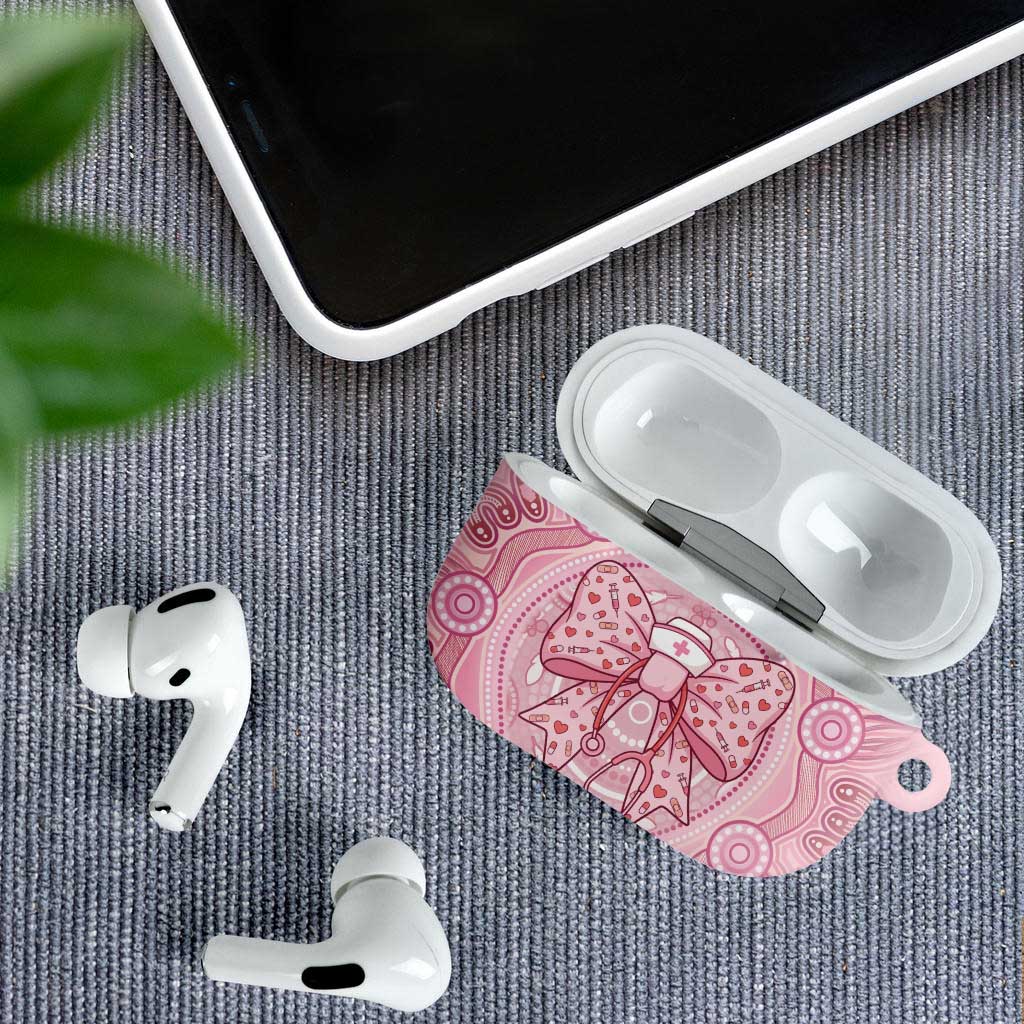 Aussie Nurse AirPods Case Pink Stethoscope Coquette Bow Aboriginal Dot Art