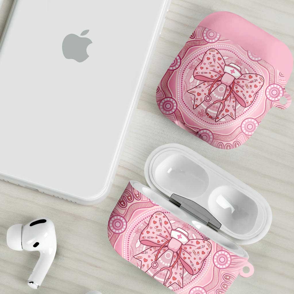 Aussie Nurse AirPods Case Pink Stethoscope Coquette Bow Aboriginal Dot Art