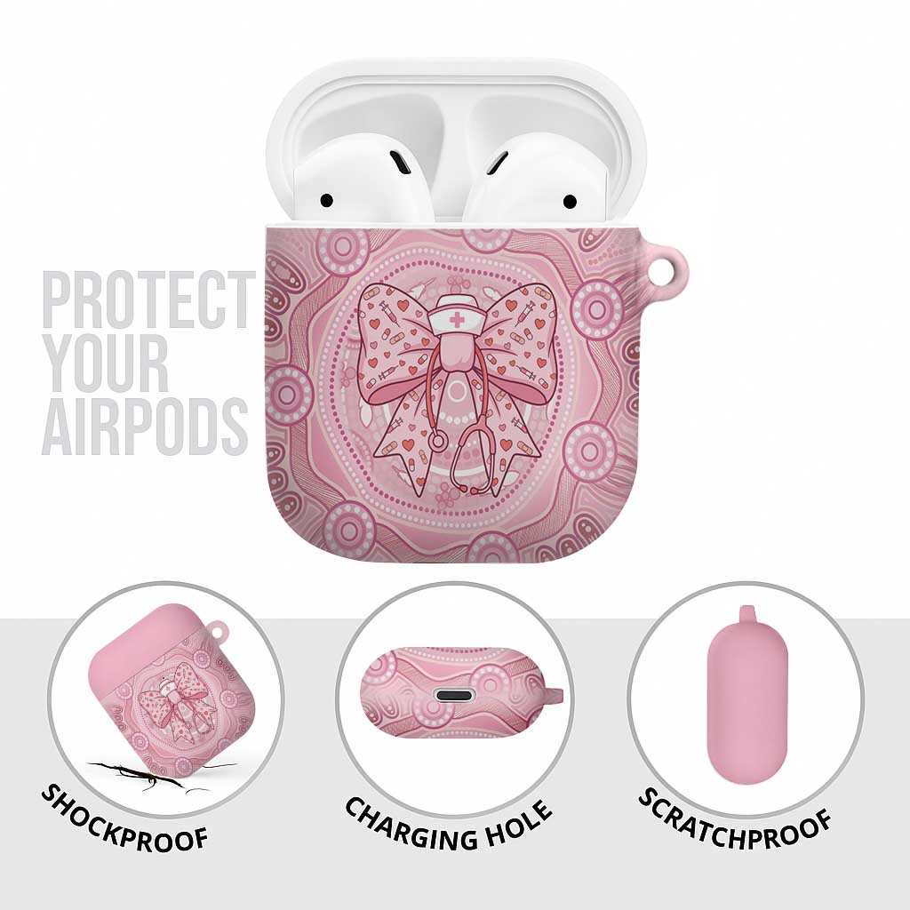 Aussie Nurse AirPods Case Pink Stethoscope Coquette Bow Aboriginal Dot Art