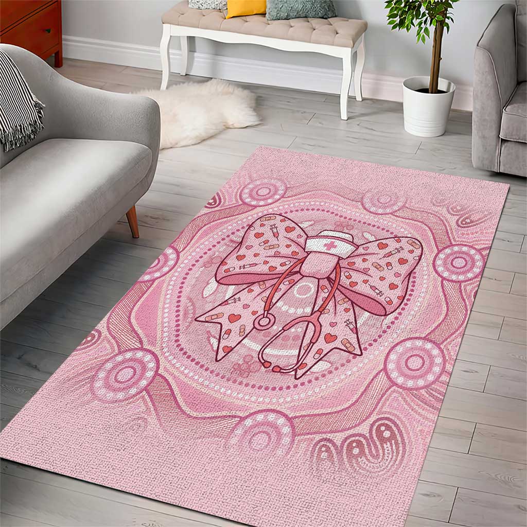 Aussie Nurse Area Rug Pink Stethoscope Coquette Bow Aboriginal Dot Art