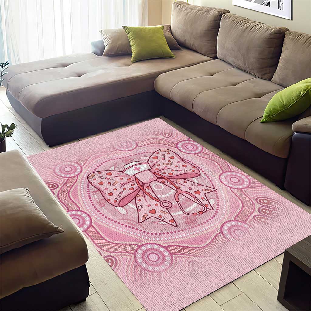 Aussie Nurse Area Rug Pink Stethoscope Coquette Bow Aboriginal Dot Art