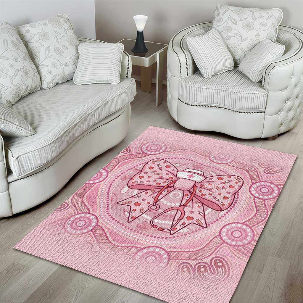 Aussie Nurse Area Rug Pink Stethoscope Coquette Bow Aboriginal Dot Art
