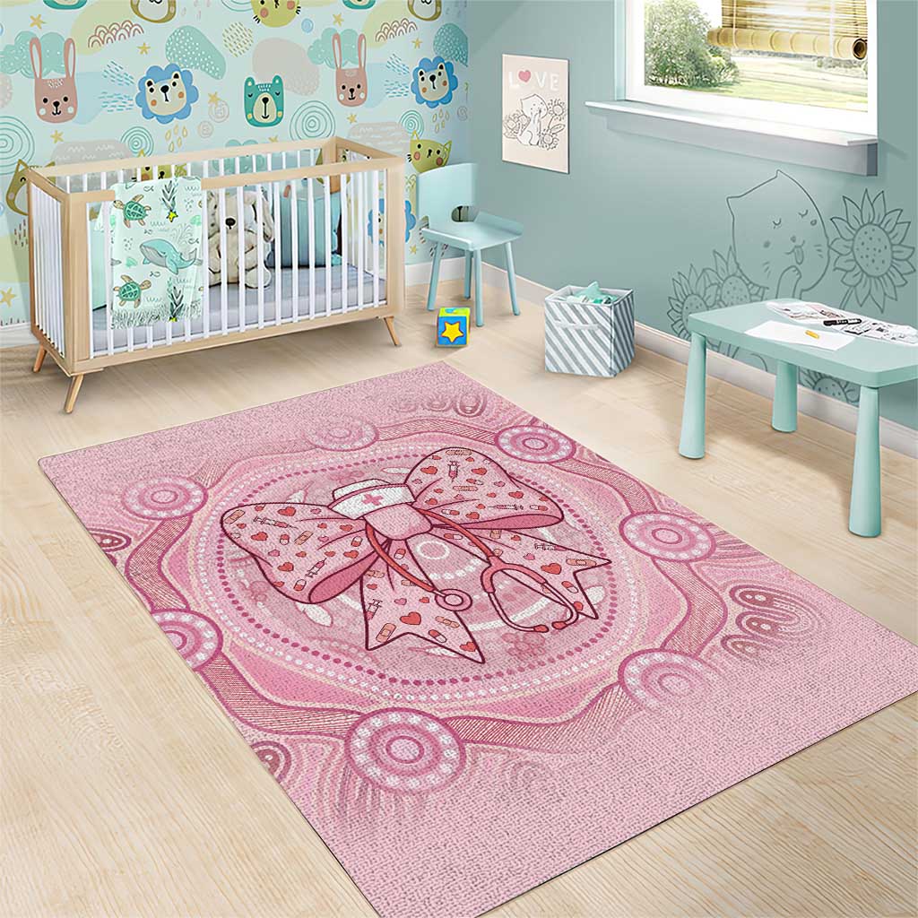 Aussie Nurse Area Rug Pink Stethoscope Coquette Bow Aboriginal Dot Art