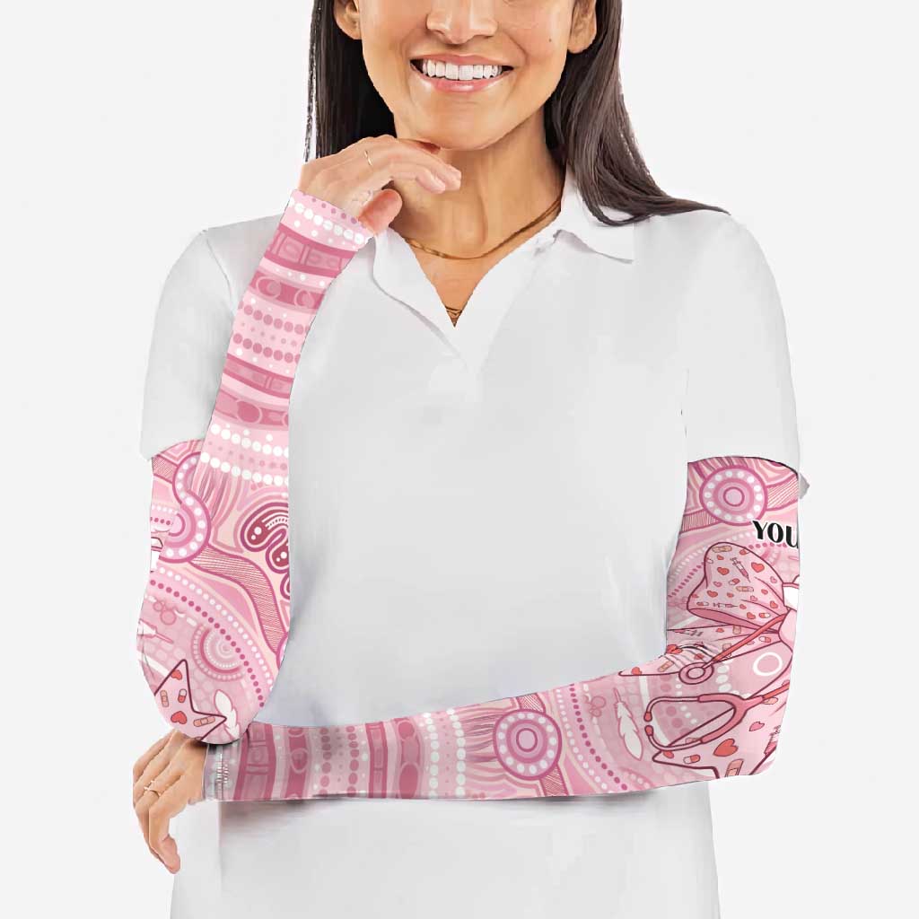 Aussie Nurse Personalised Arm Sleeves Pink Stethoscope Coquette Bow Aboriginal Dot Art