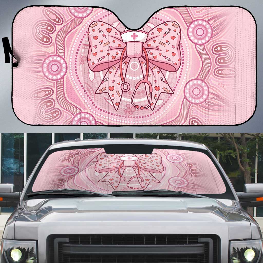 Aussie Nurse Auto Sun Shade Pink Stethoscope Coquette Bow Aboriginal Dot Art