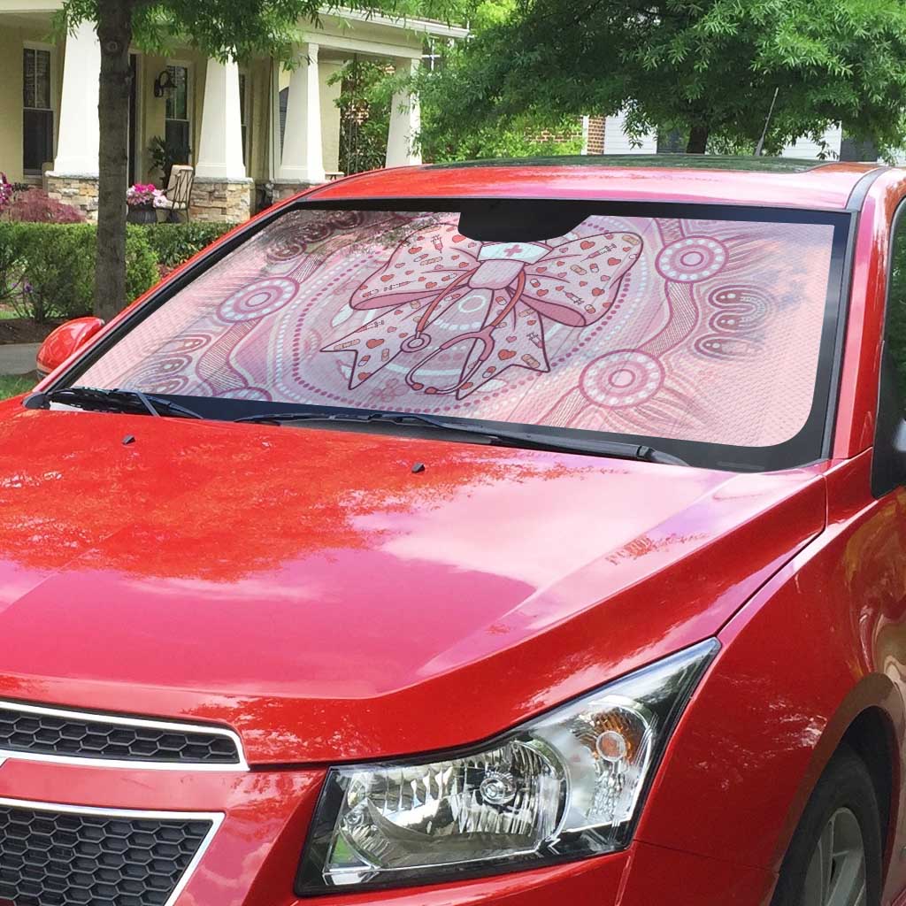 Aussie Nurse Auto Sun Shade Pink Stethoscope Coquette Bow Aboriginal Dot Art