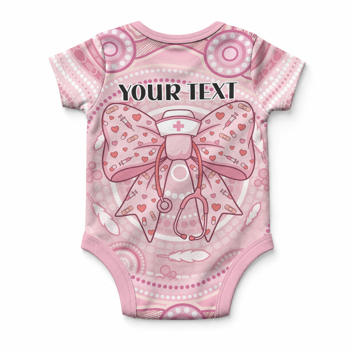 Aussie Nurse Personalised Baby Onesie Pink Stethoscope Coquette Bow Aboriginal Dot Art