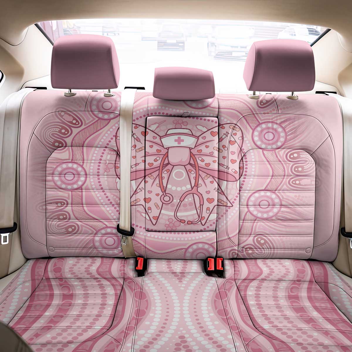 Aussie Nurse Back Car Seat Cover Pink Stethoscope Coquette Bow Aboriginal Dot Art