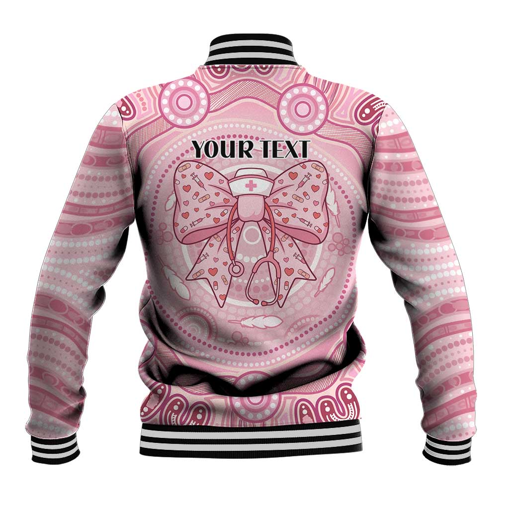 Aussie Nurse Personalised Baseball Jacket Pink Stethoscope Coquette Bow Aboriginal Dot Art