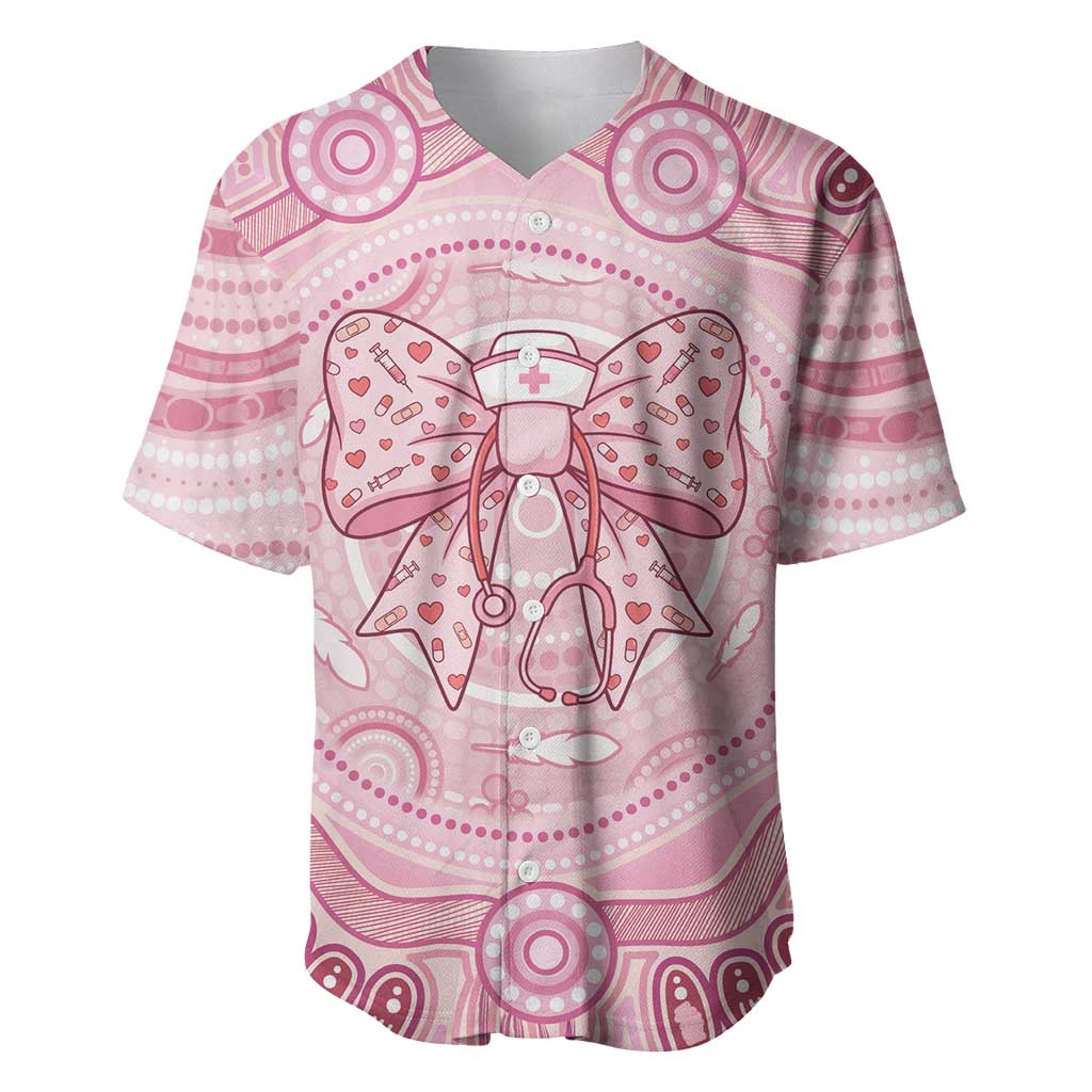 Aussie Nurse Personalised Baseball Jersey Pink Stethoscope Coquette Bow Aboriginal Dot Art