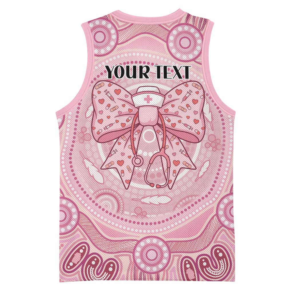Aussie Nurse Personalised Basketball Jersey Pink Stethoscope Coquette Bow Aboriginal Dot Art