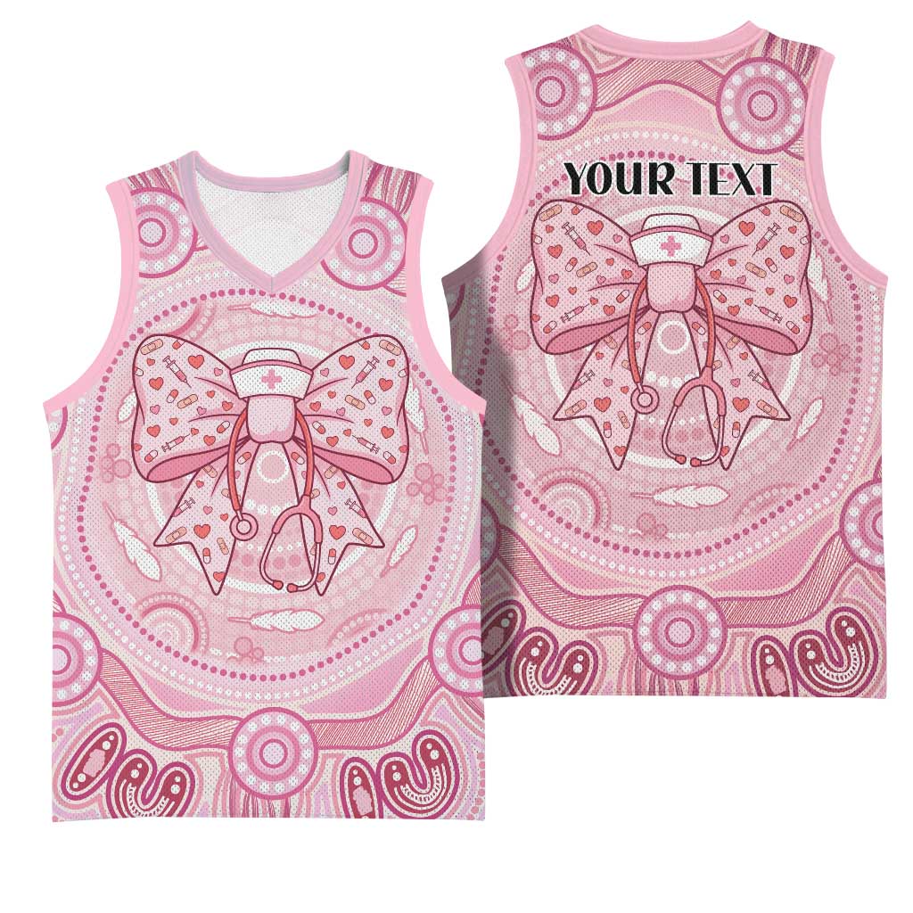 Aussie Nurse Personalised Basketball Jersey Pink Stethoscope Coquette Bow Aboriginal Dot Art