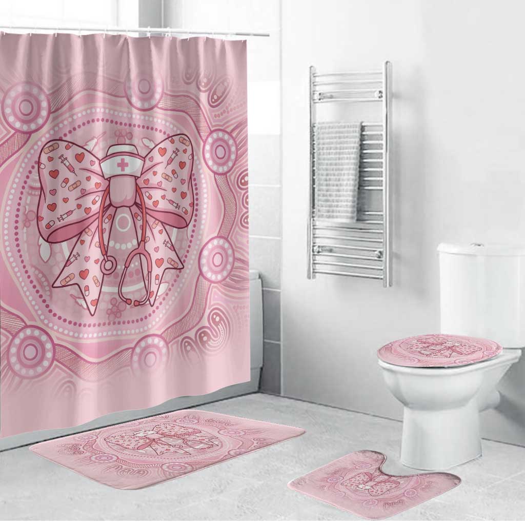 Aussie Nurse Bathroom Set Pink Stethoscope Coquette Bow Aboriginal Dot Art