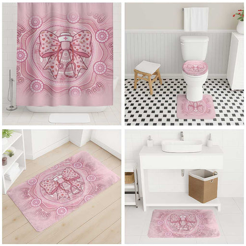Aussie Nurse Bathroom Set Pink Stethoscope Coquette Bow Aboriginal Dot Art