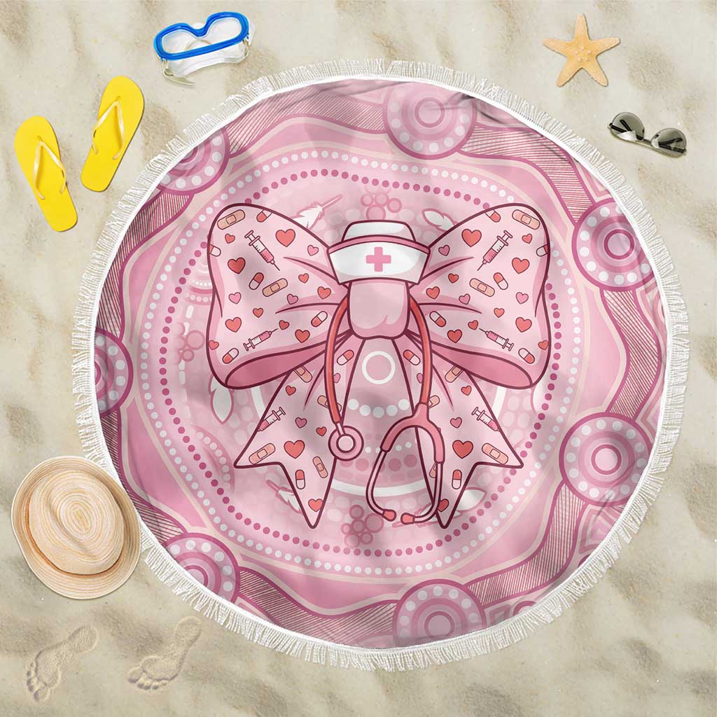 Aussie Nurse Beach Blanket Pink Stethoscope Coquette Bow Aboriginal Dot Art