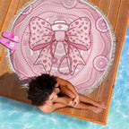 Aussie Nurse Beach Blanket Pink Stethoscope Coquette Bow Aboriginal Dot Art