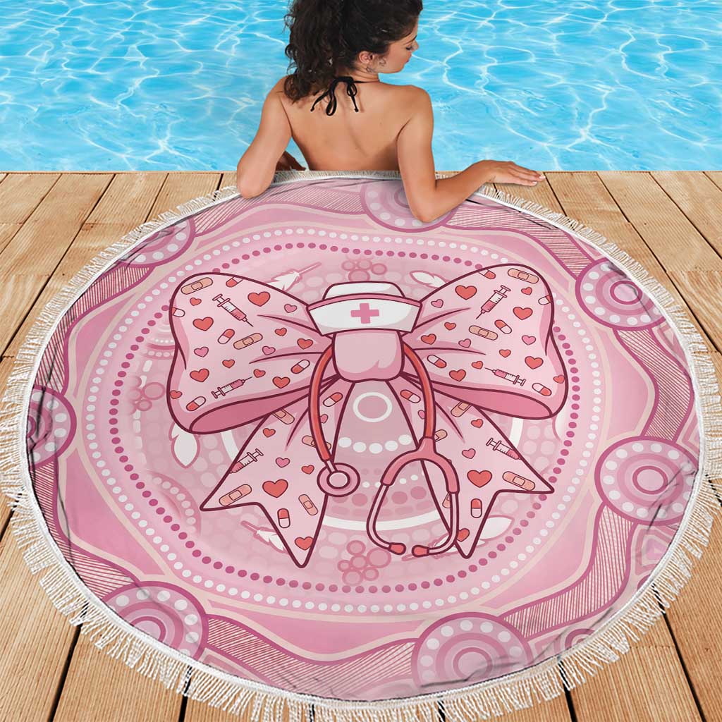 Aussie Nurse Beach Blanket Pink Stethoscope Coquette Bow Aboriginal Dot Art