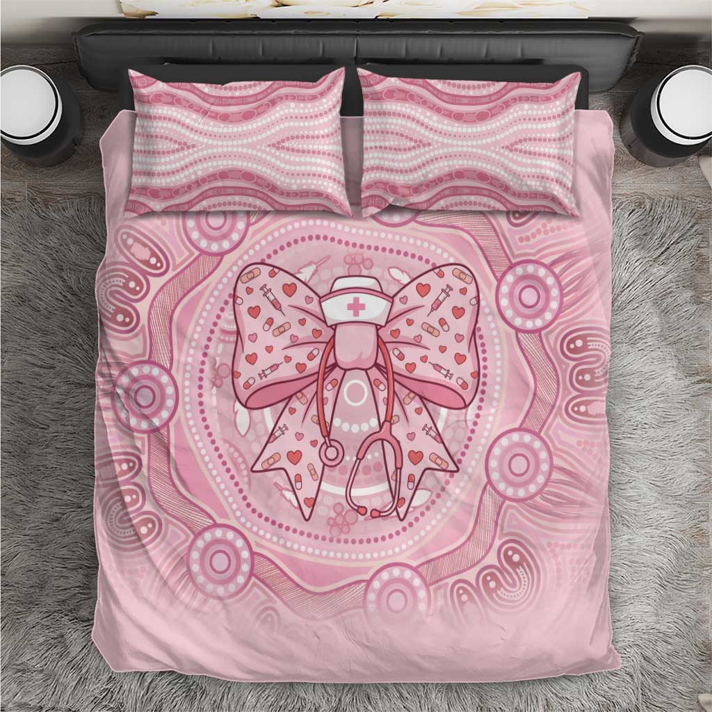 Aussie Nurse Bedding Set Pink Stethoscope Coquette Bow Aboriginal Dot Art