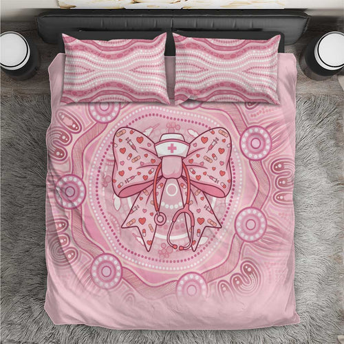 Aussie Nurse Bedding Set Pink Stethoscope Coquette Bow Aboriginal Dot Art
