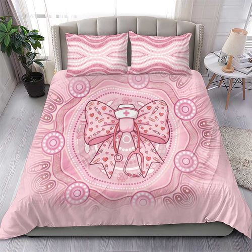 Aussie Nurse Bedding Set Pink Stethoscope Coquette Bow Aboriginal Dot Art
