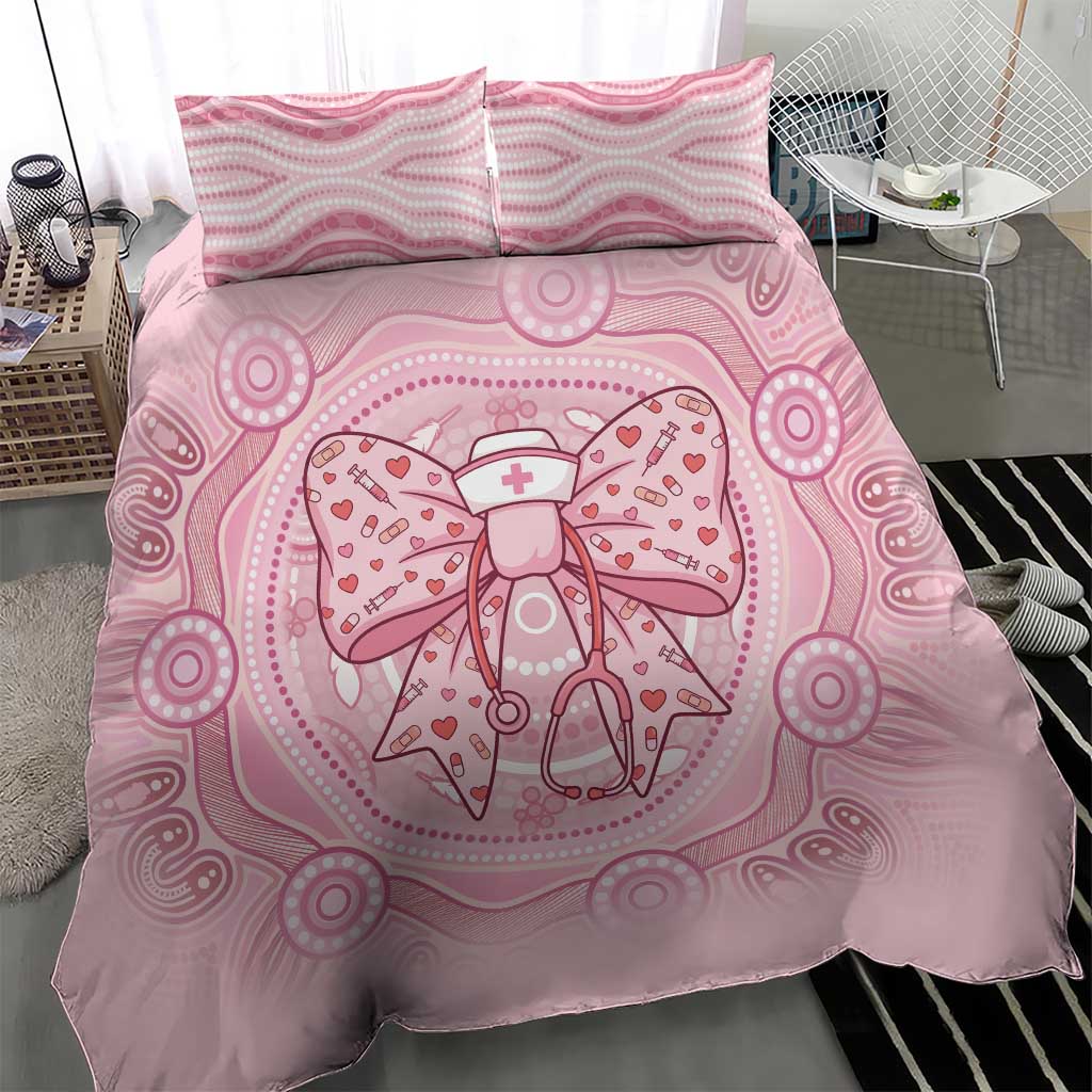Aussie Nurse Bedding Set Pink Stethoscope Coquette Bow Aboriginal Dot Art